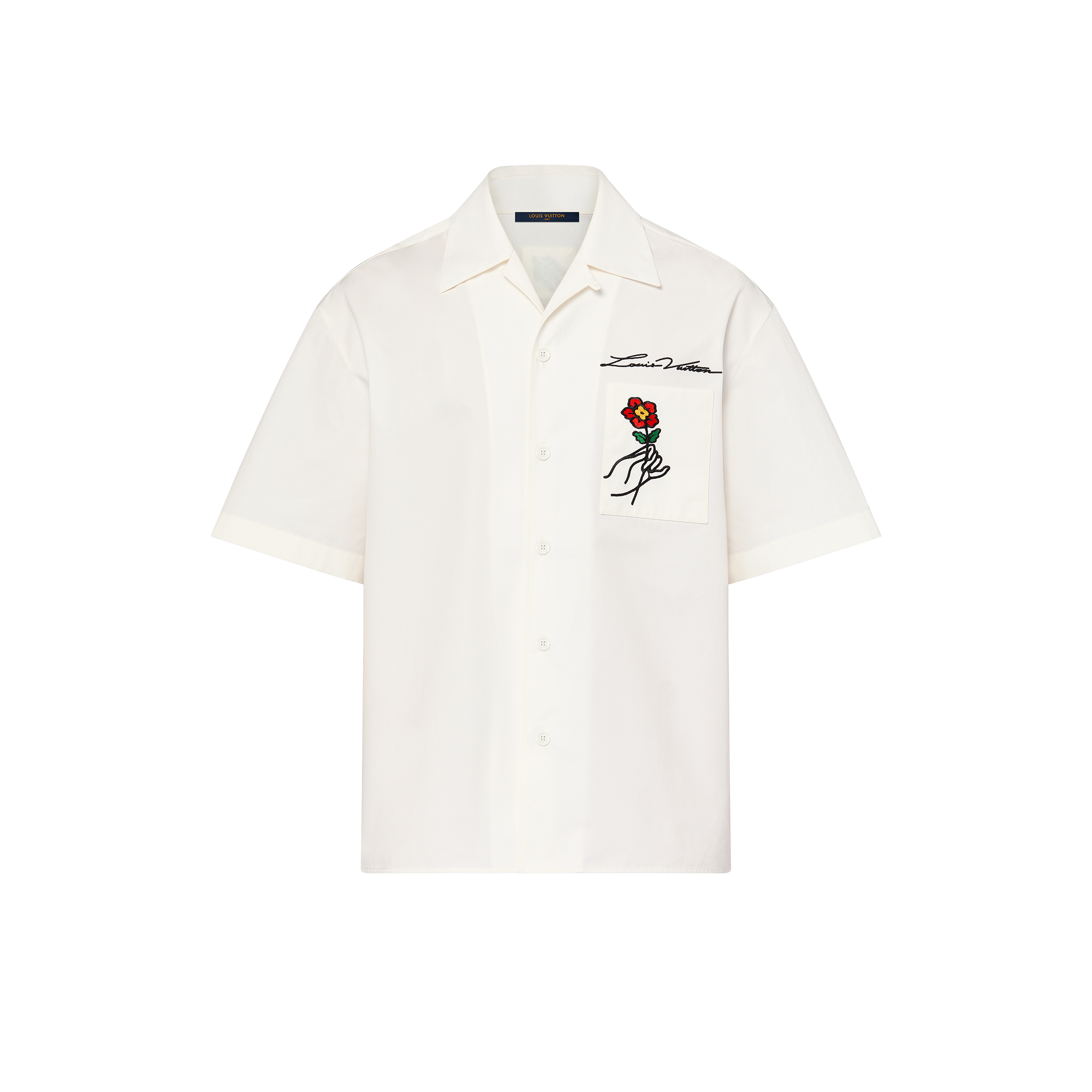 Camisa de Algodão com Manga Curta e Colarinho Aberto